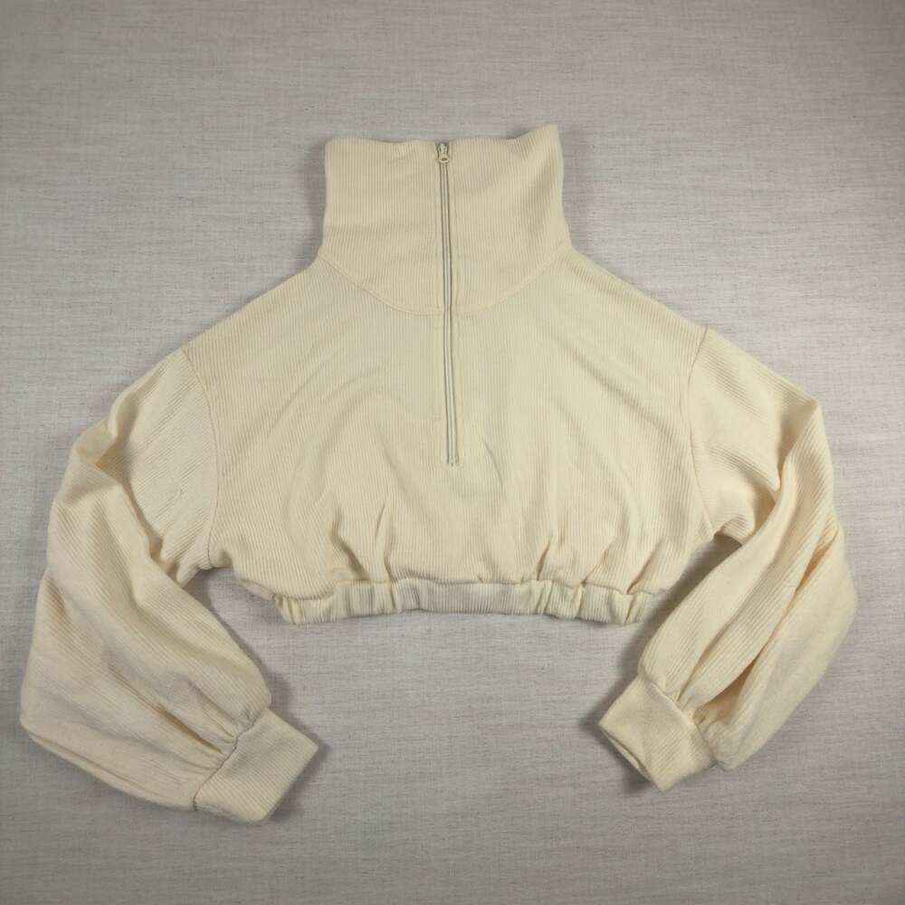 BDG Urban Outfitters Cream Ribbed Quarter Zip Crop Top Size Large